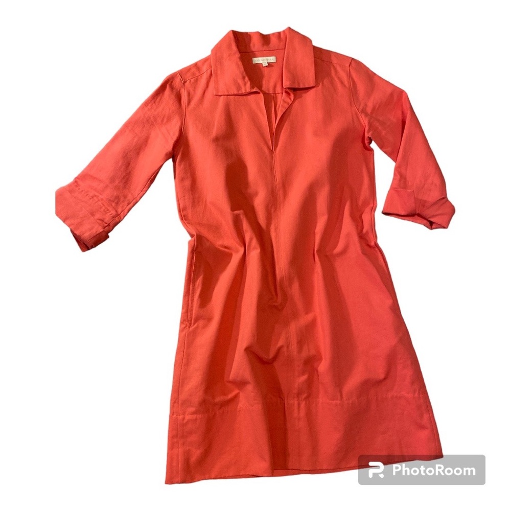 - Ann Mashburn size xtra small coral orange v neck linen blend shift Shirt…